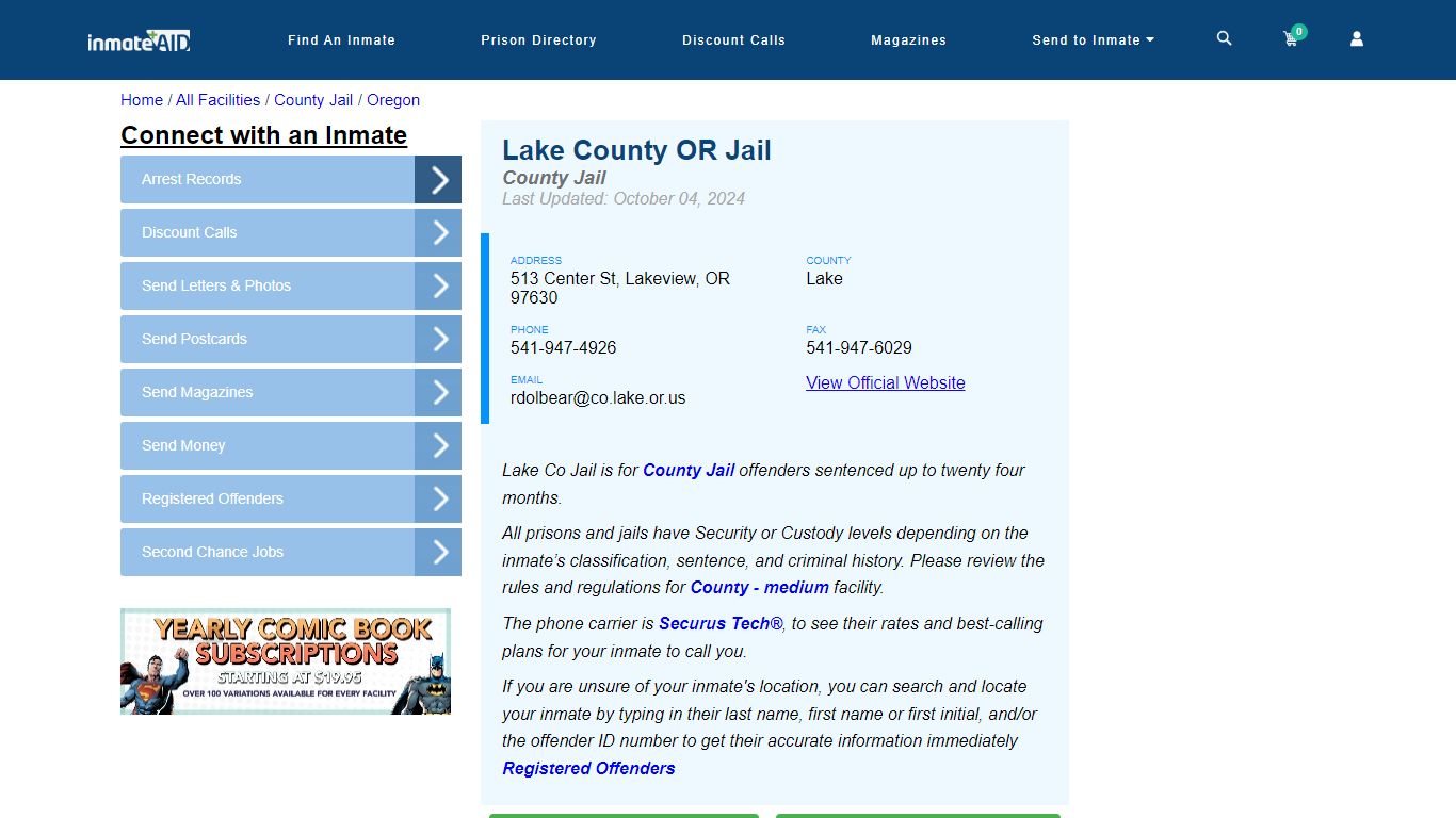 Lake County OR Jail - Inmate Locator